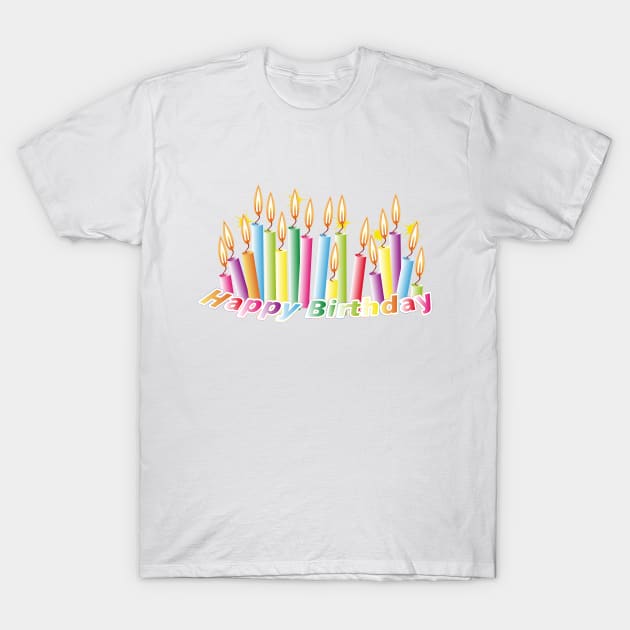Rainbow birthday candles with happy birthday T-Shirt by Kisho